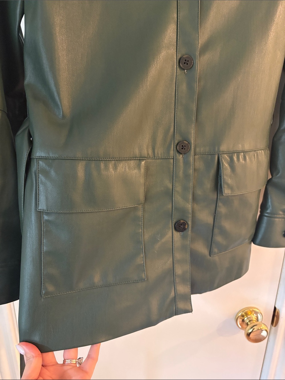 Ellie Tahari Women's Dark Green Leather Belted Jacket - Picture 3 of 4